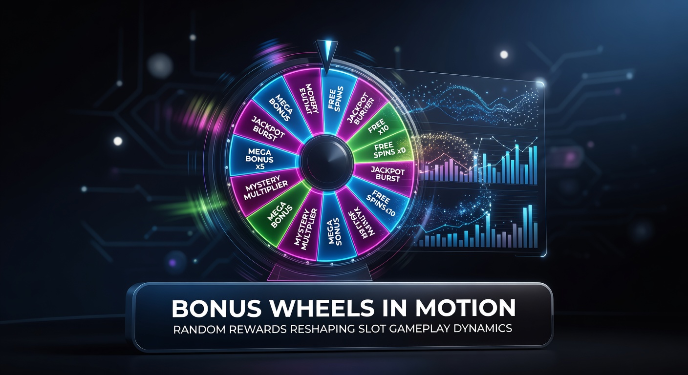 Vibrant bonus wheel spinning on a digital slot screen, highlighting segments with multipliers and free spins