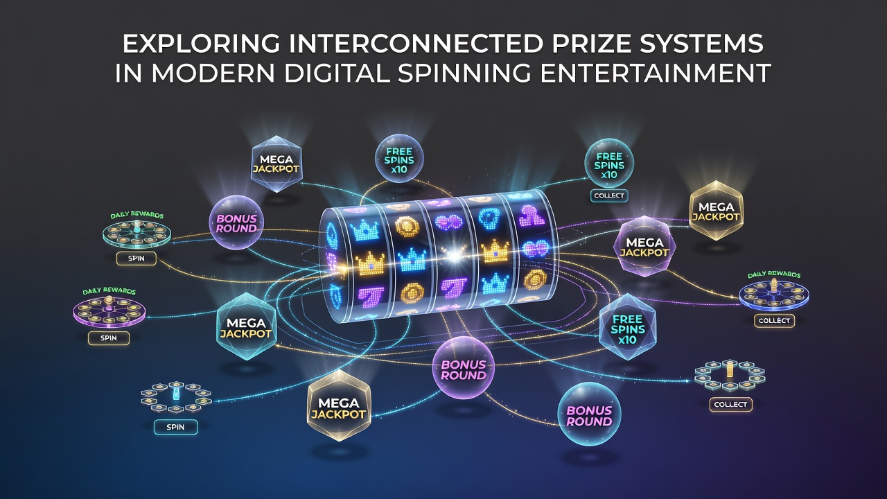 Network diagram illustrating connections between slot games, servers, and global prize pools