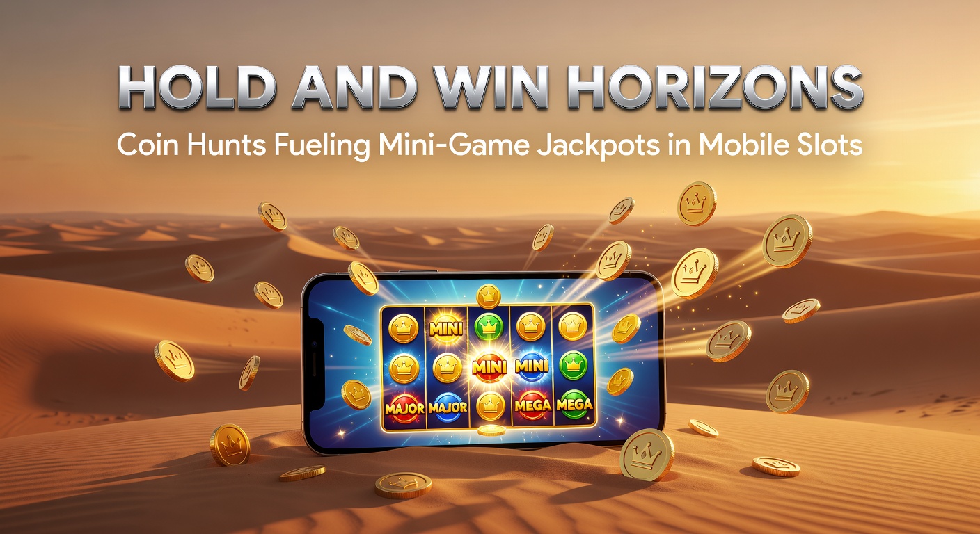 Vibrant mobile slot screen showing glowing Hold and Win coins accumulating during a coin hunt mini-game, with jackpot meters rising dramatically in the background