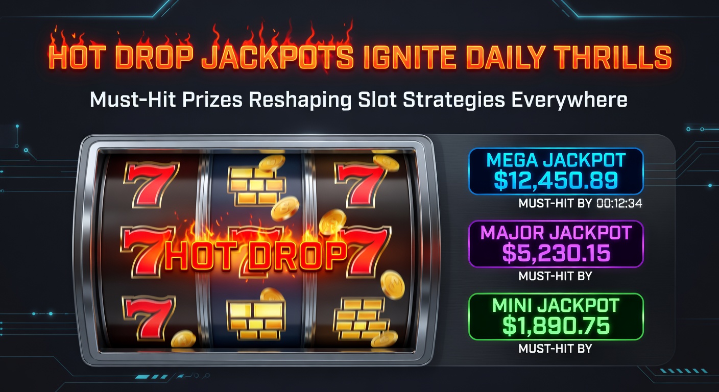 Close-up of a mobile slot app displaying multiple hot drop jackpot meters racing toward must-hit times, with glowing timers and exploding win animations