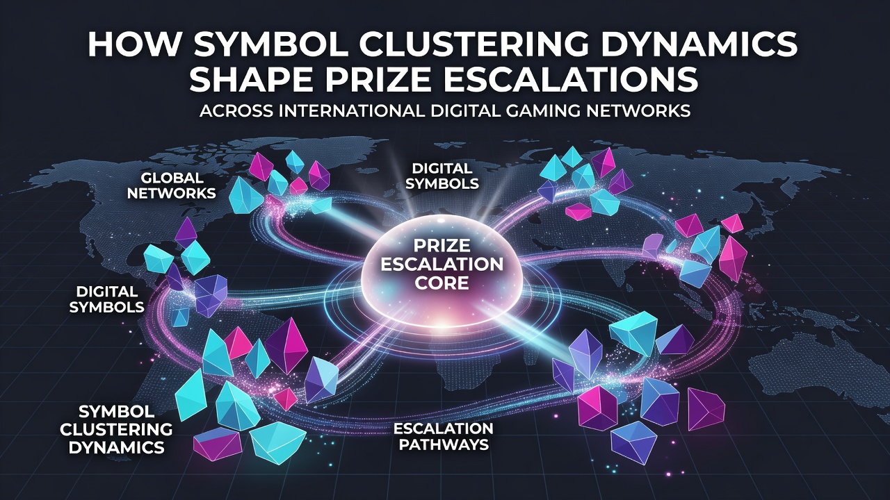 Visual diagram showing symbol clusters forming across a digital slot grid with escalating prize indicators