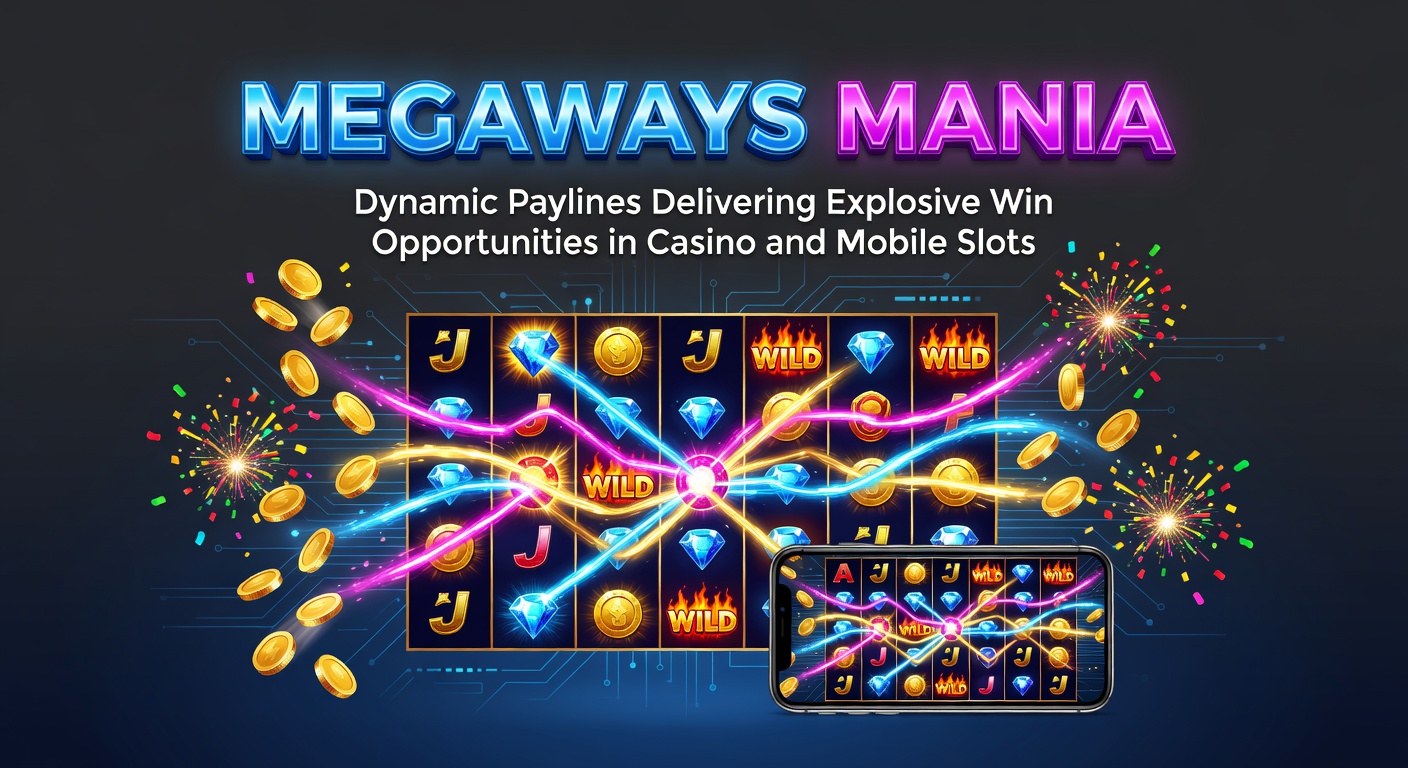 Vibrant slot reels displaying dynamic Megaways paylines with symbols cascading into winning combinations across multiple rows