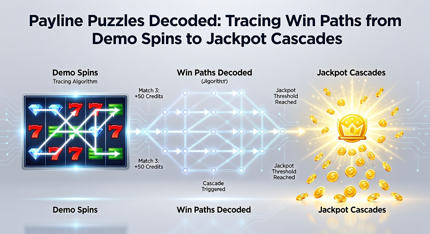 Screenshot of a slot demo interface highlighting active paylines and cascading wins building toward a jackpot