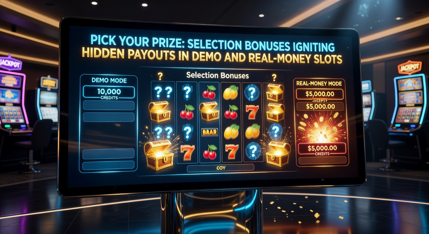 Vibrant slot screen showing a pick-your-prize bonus round with glowing prize options ready to reveal hidden payouts