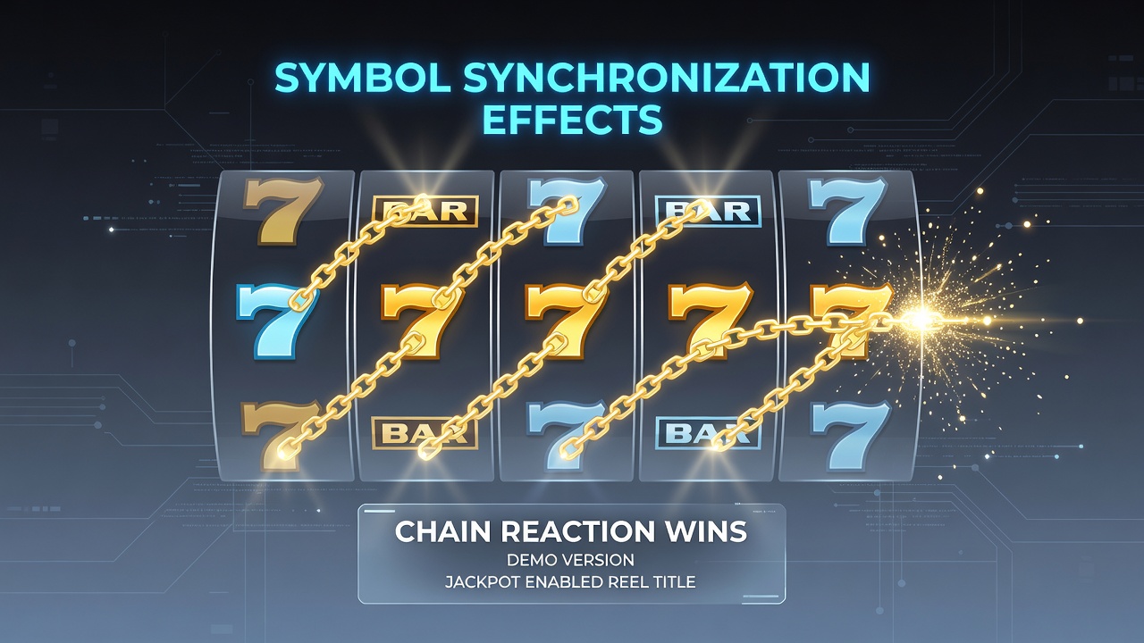 Animated reel display showing multiple cascade stages after synchronized symbols clear in a jackpot demo