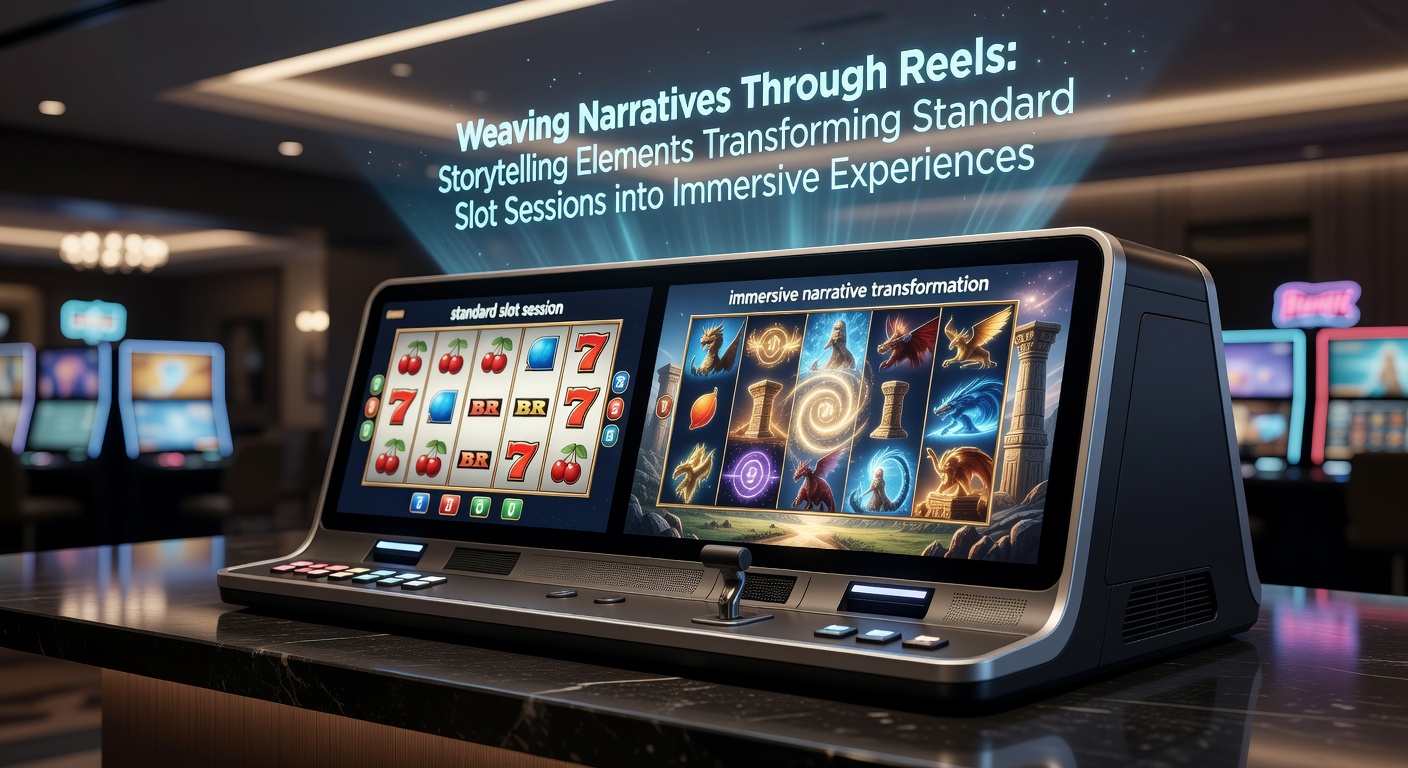Side-by-side comparison of base game reels versus narrative-enhanced reels showing environmental changes and story progression markers