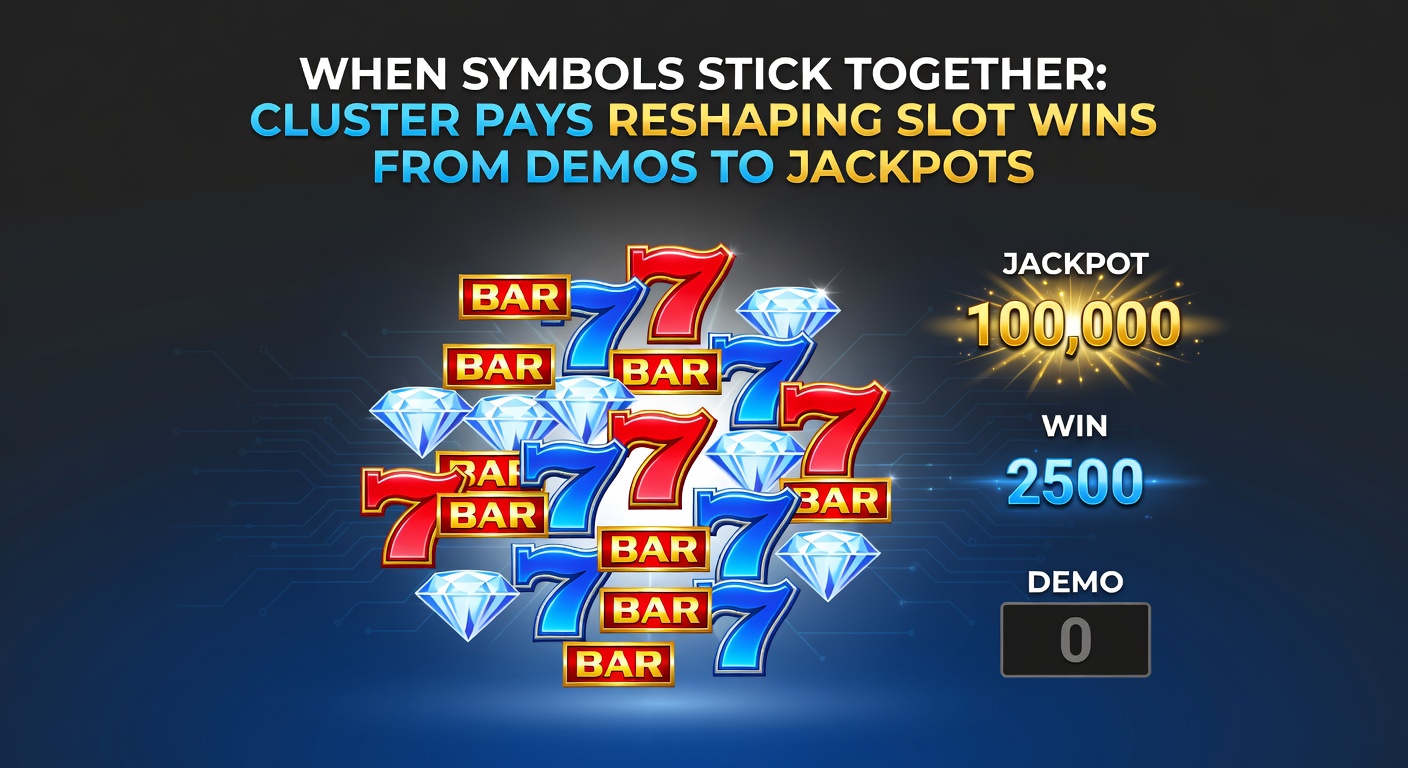 Vibrant slot reels showing clustered symbols forming winning combinations in a cluster pays game